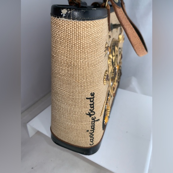 ENID COLLINS of Texas vintage Carriage Trade Purse Wood Jeweled Leather trim - Picture 11 of 12